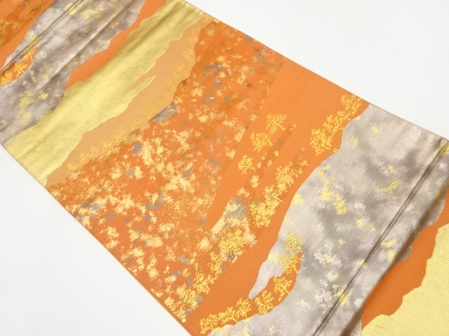 リサイクル　抽象木々模様織出し袋帯